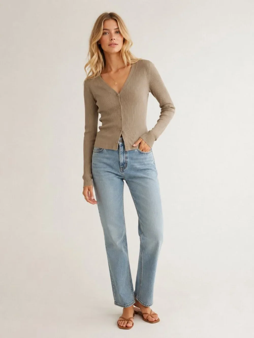 2/$30 Banana Republic Rib Knit Silk V-Neck Cardigan Tan Small #A2283